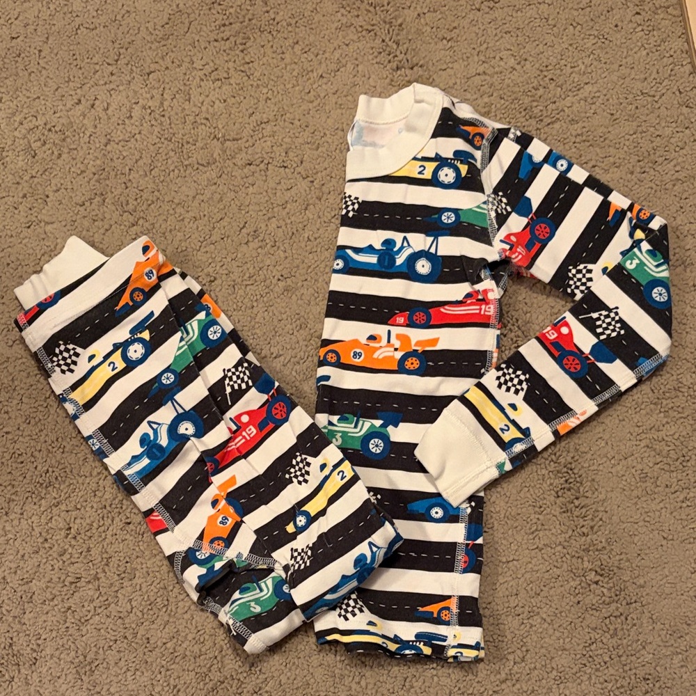 Hanna Andersson Kids Pajama Set - Black, White, and Multicolor Race Car Design